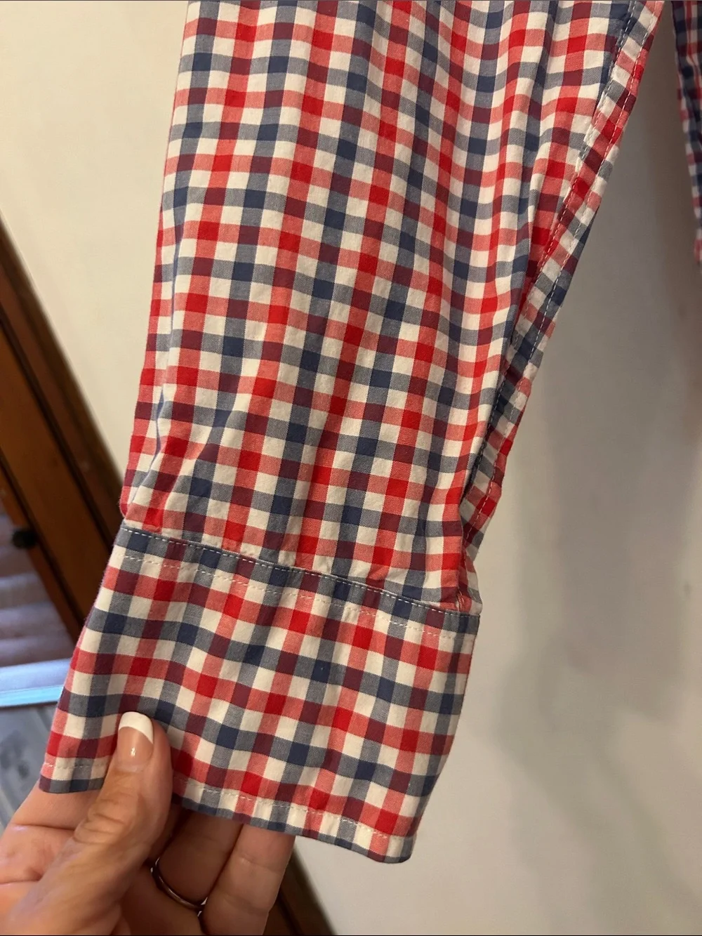 J. Crew Men's Red, Blue & White Gingham Button-Down Shirt Slim fit Size L EUC